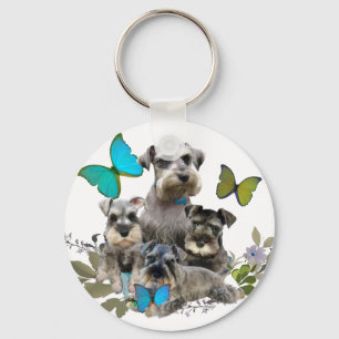 Schnauzer and Butterflies gifts and apparel Keychain