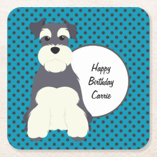 Schnauzer and Polka Dots Customizable Square Paper Coaster