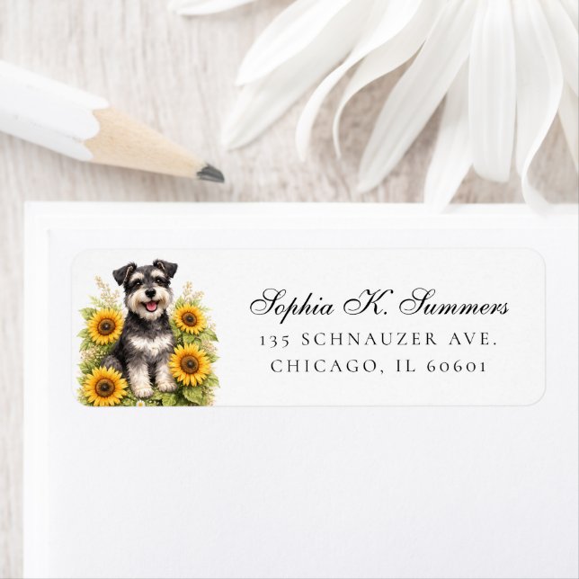 Schnauzer and Sunflowers Personalized Address (En situation)