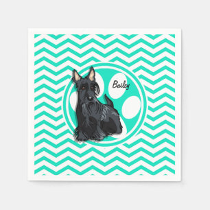Schnauzer; Aqua Green Chevron Napkin