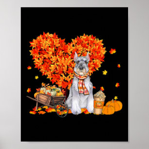 Schnauzer Autumn Tree Fall Leaves Pumpkin Dog Love Poster