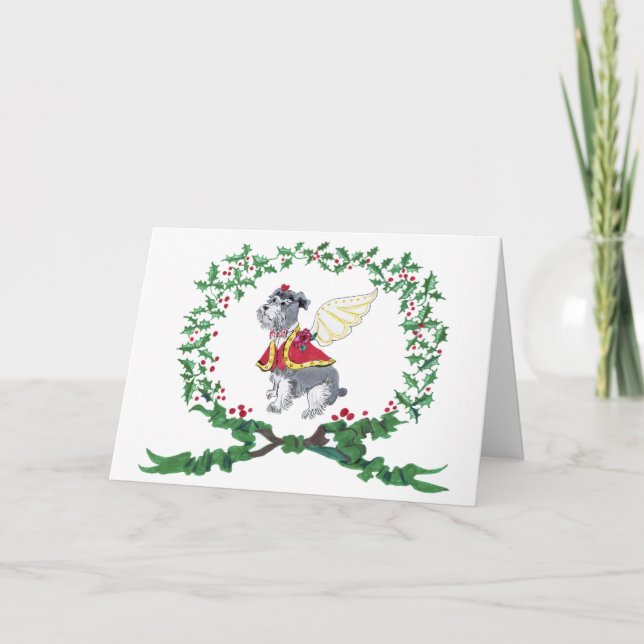Schnauzer Barking for Joy Holiday Card (Front)