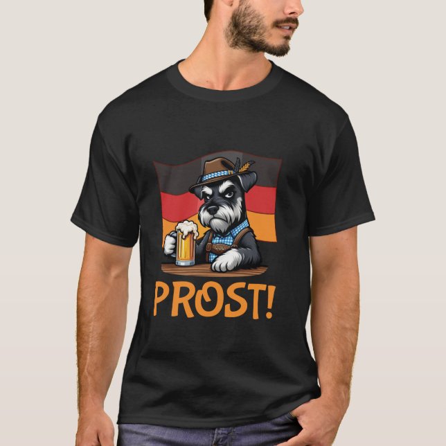 Schnauzer Bavarian German Drinking Beer Oktoberfes T-Shirt (Front)