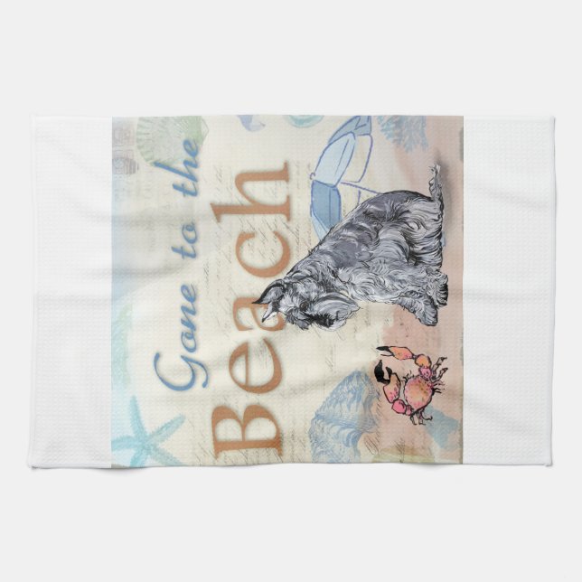 Schnauzer Beach Kitchen Towel (Horizontal)