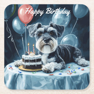 Schnauzer Birthday Square Paper Coaster