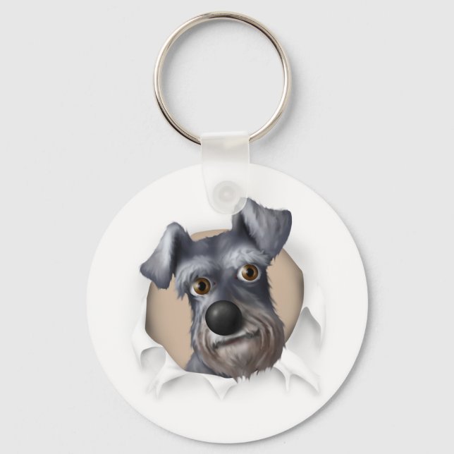 Schnauzer Busting Out Keychain (Front)