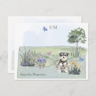 Schnauzer Butterfly Meadow Monogram & Name Card