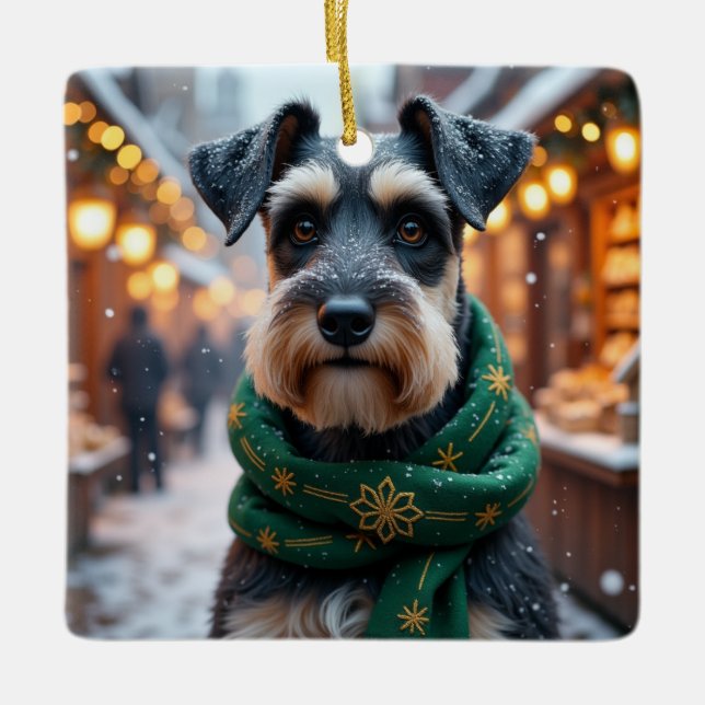 Schnauzer Christmas Art Ceramic Ornament (Front)