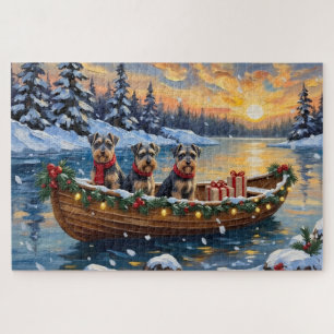 Schnauzer Christmas Boat Holiday Jigsaw Puzzle