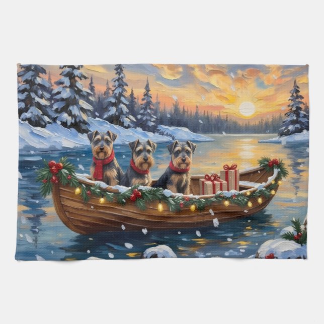 Schnauzer Christmas Boat Holiday Kitchen Towel (Horizontal)
