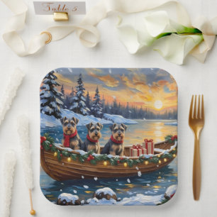 Schnauzer Christmas Boat Holiday Paper Plate