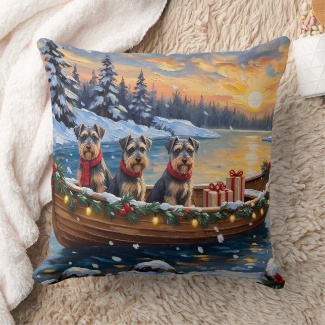 Schnauzer Christmas Boat Holiday Throw Pillow (Blanket)