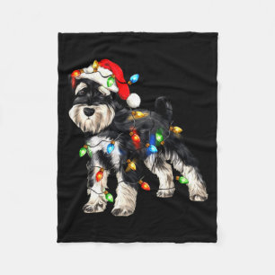Schnauzer Christmas Dog Christmas Lights Santa Hat Fleece Blanket