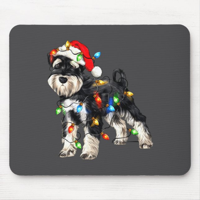 Schnauzer Christmas Dog Christmas Lights Santa Hat Mouse Pad (Front)