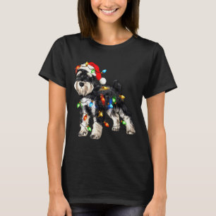 Schnauzer Christmas Dog Christmas Lights Santa Hat T-Shirt