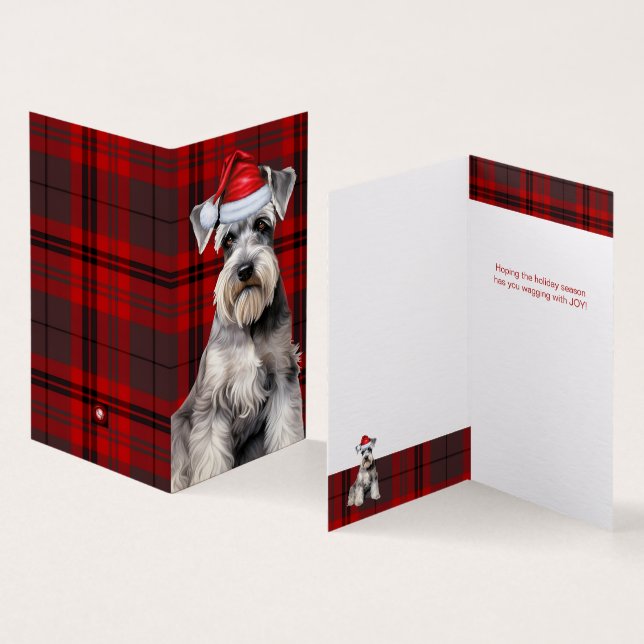 Schnauzer Christmas Dog with Red Holiday Plaid (Inside and Outside)
