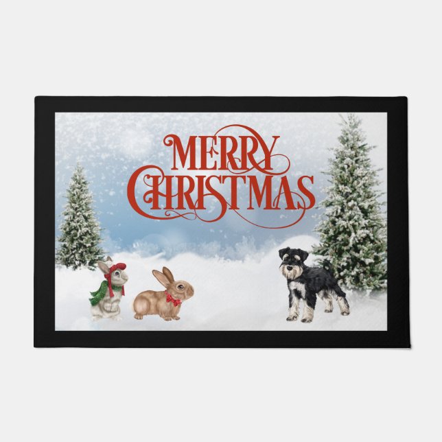 Schnauzer Christmas Door Mat (Front)