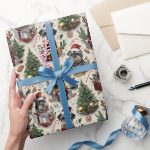 Schnauzer Christmas Holiday Pattern with Santa Hat Wrapping Paper