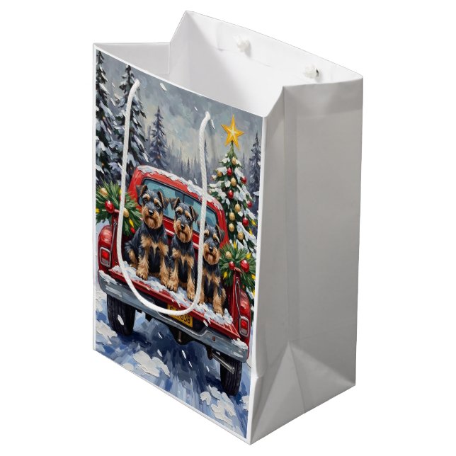 Schnauzer Christmas Red Truck Holiday Medium Gift Bag (Front Angled)