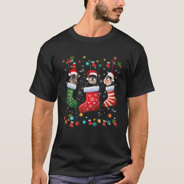 Schnauzer Christmas Socks Funny Xmas Pajama Dog Lo T-Shirt (Front)