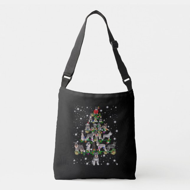 Schnauzer Christmas Tree Covered By Flashlight Crossbody Bag (Front)