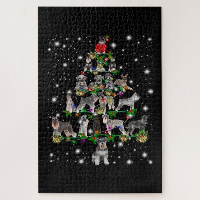 Schnauzer Christmas Tree Covered By Flashlight Jigsaw Puzzle (Vertical)