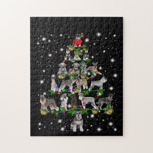Schnauzer Christmas Tree Covered By Flashlight Jigsaw Puzzle (Vertical)