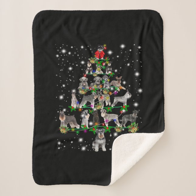 Schnauzer Christmas Tree Covered By Flashlight Sherpa Blanket (Front)