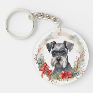Schnauzer Christmas Wreath Festive Pup Keychain