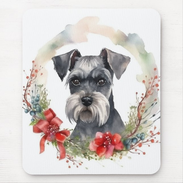 Schnauzer Christmas Wreath Festive Pup Mouse Pad (Front)