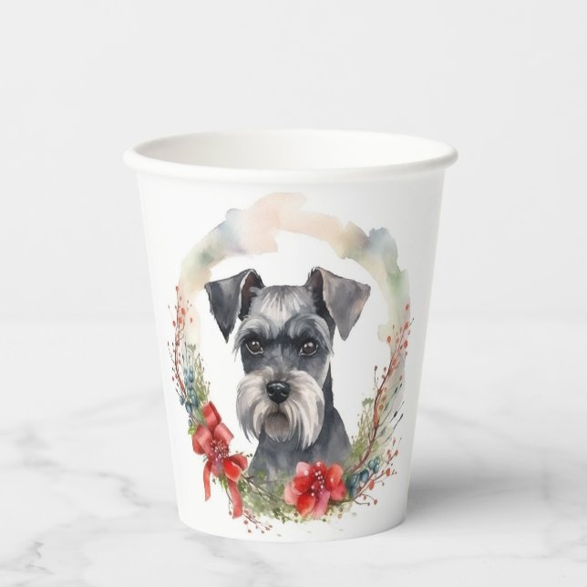 Schnauzer Christmas Wreath Festive Pup Paper Cups (Front)