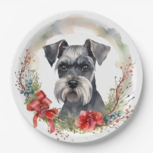 Schnauzer Christmas Wreath Festive Pup Paper Plate
