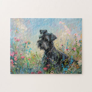 Schnauzer Colourful Wildflowers Jigsaw Puzzle
