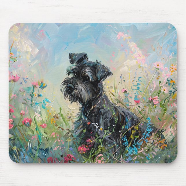 Schnauzer Colourful Wildflowers Mouse Pad (Front)