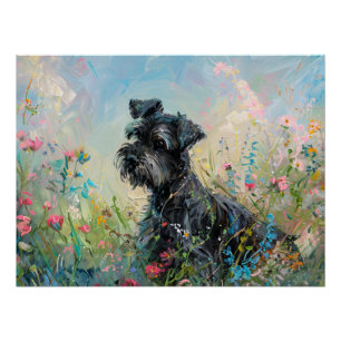 Schnauzer Colourful Wildflowers Poster