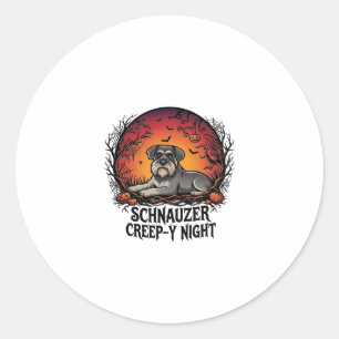 Schnauzer Creep Night Halloween Pumpkins Bats_1 Classic Round Sticker