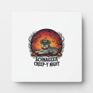 Schnauzer Creep Night Halloween Pumpkins Bats_1 Plaque
