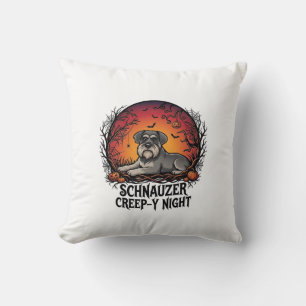 Schnauzer Creep Night Halloween Pumpkins Bats_1 Throw Pillow