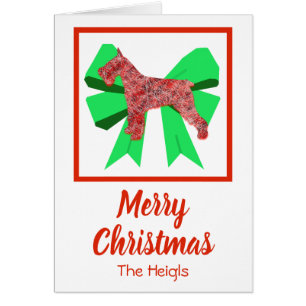 Schnauzer Cute Christmas Dog & Green Bow Card