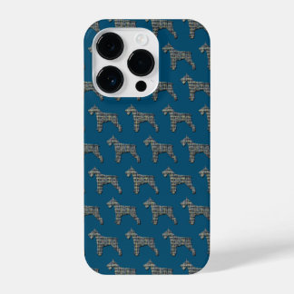 Schnauzer Cute Dog Silhouette Grid Blue iPhone 14 Pro Case