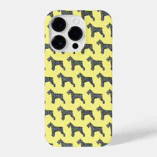 Schnauzer Cute Dog Silhouette Grid Yellow iPhone 14 Pro Case