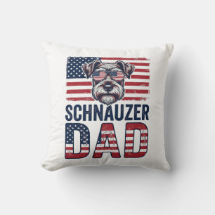Schnauzer Dad Patriotic Vintage Dog Throw Pillow