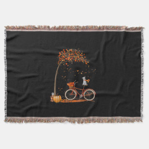 Schnauzer Dog And Pumpkins Bicycle Autumn Leaf Throw Blanket