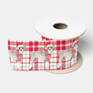 Schnauzer Dog and Red Plaid Christmas Satin Ribbon