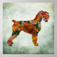 Schnauzer Dog Art Print Floral Poster