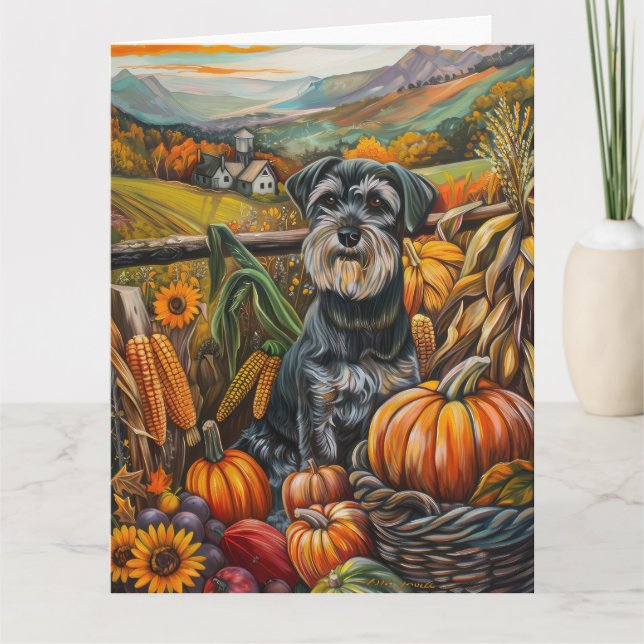 Schnauzer Dog Autumn Harvest Thanksgiving Card (Front)