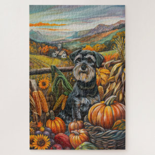 Schnauzer Dog Autumn Harvest Thanksgiving Jigsaw Puzzle