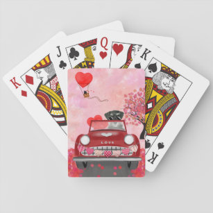 Schnauzer Dog Car with Hearts Valentine's Playing Cards