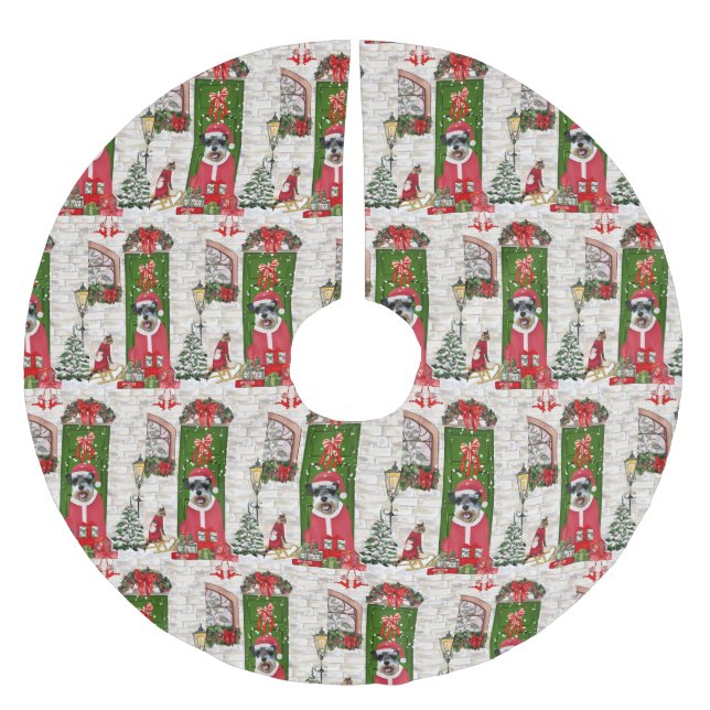 Schnauzer Dog Christmas  Brushed Polyester Tree Skirt (Front)