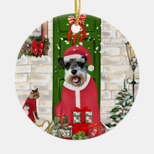Schnauzer Dog Christmas  Ceramic Ornament